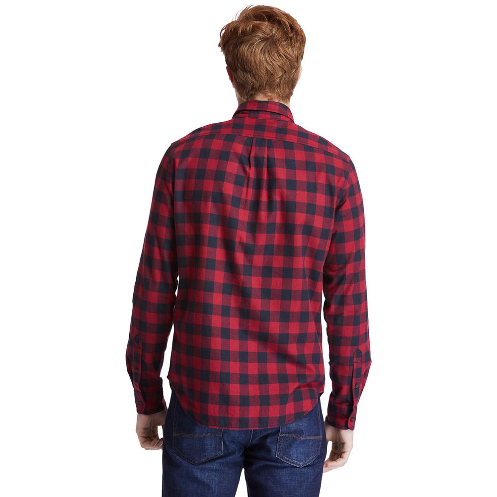 Timberland Mens Shirts Nashua River Long-Sleeve Flannel Check - Red/Black - India QS7102834